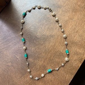 J crew necklace green with crystals and pearls